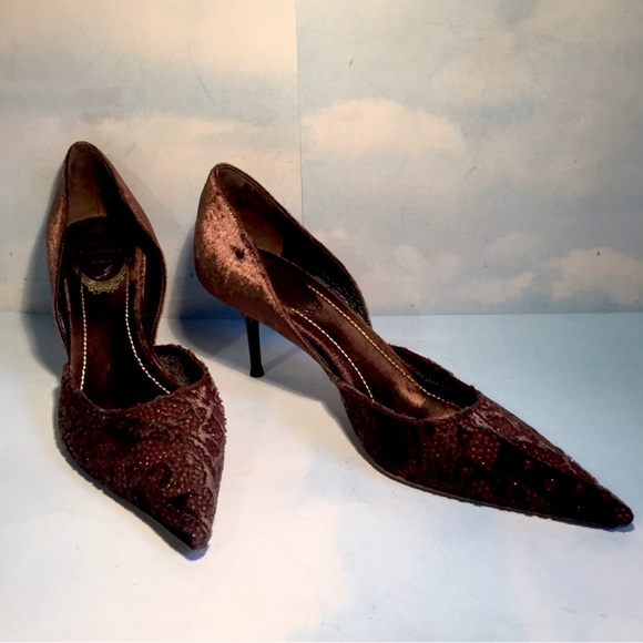 RENE CAOVILLA BROWN VELVET PUMPS 6 1/2 - Picture 2 of 4